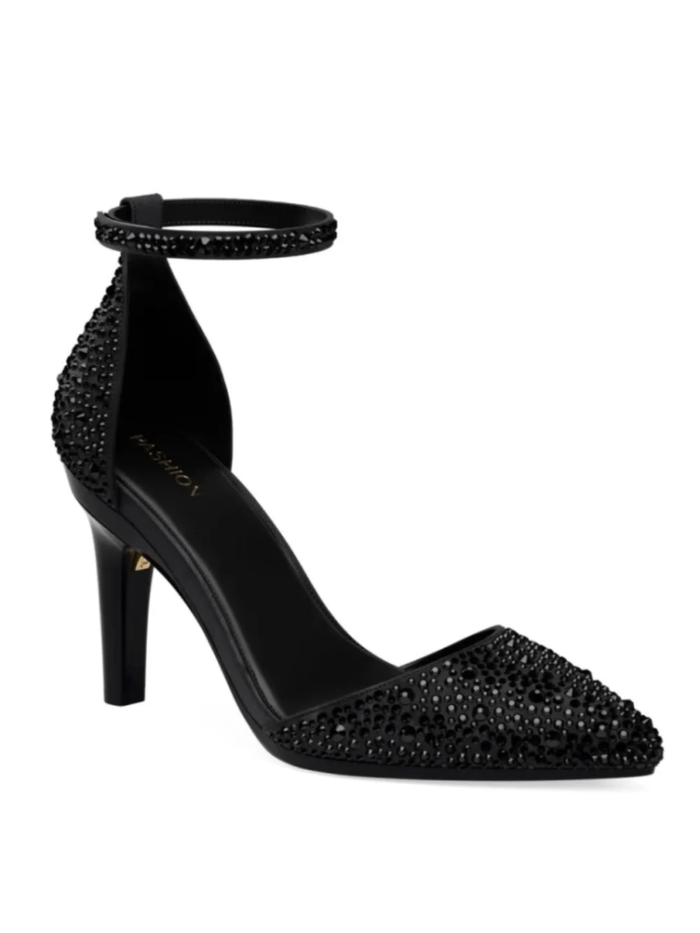 Pashion Footwear Convertible Heels D’Orsay Mixed Coal Rhinestone 4 inch Stiletto